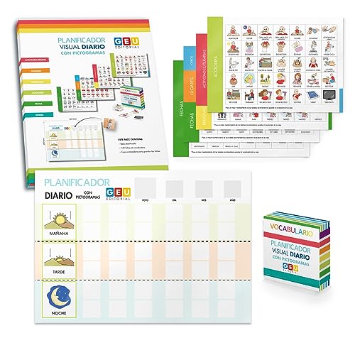 Planificador Visual DIARIO para Niños - Organizador con apoyos visuales de pictogramas y Velcro Adhesivo para organizar y anticipar rutinas diarias con niños TEA