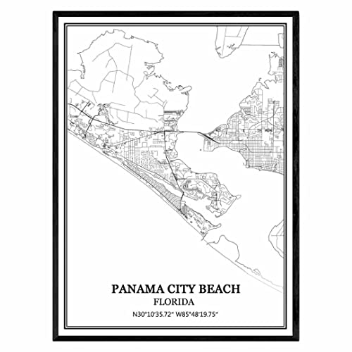 Playa de la ciudad de panamá Florida Estados Unidos Mapa de pared arte lienzo impresión cartel obra de arte sin marco moderno mapa en blanco y negro recuerdo regalo decoración del hogar 24x36 inches