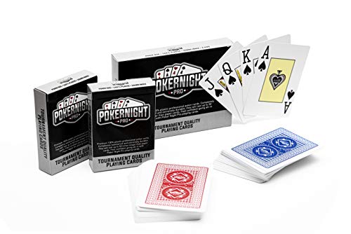 Poker Night Pro 2 Barajas de Cartas Poker Plastico Profesional Texas Holdem (1 x Rojo/1 x Azul) | 54 Unidades por Baraja, Incluyendo 2 Comodines | Índice Jumbo | Calidad Super Casino