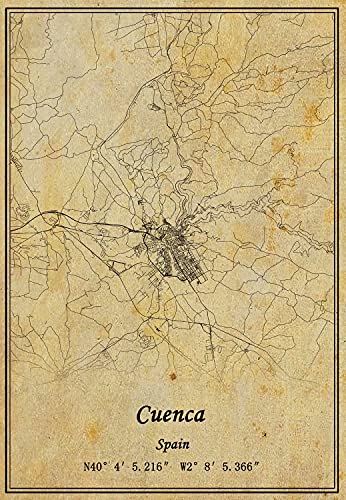 Póster con diseño de mapa de España Cuenca en lienzo con impresión de estilo vintage y sin marco para decoración de regalo de 22 x 38 cm