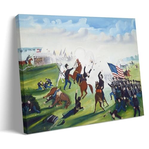 Póster de batalla de la Guerra Civil pintado por un artista desconocido alrededor de 1865, póster de arte en lienzo; marco; 20 x 30 cm