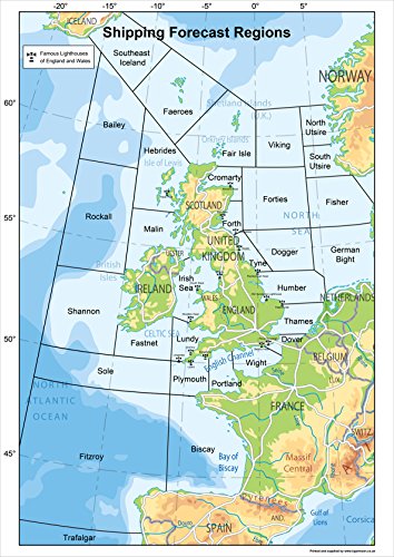 Póster de mapa de las regiones del pronóstico de envío A0 Size 84.1 x 118.9 cm