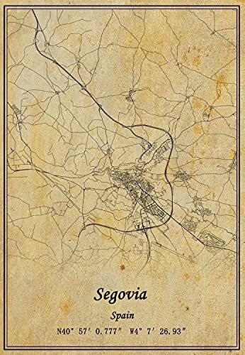 Póster de mapa de Segovia de España con impresión en lienzo de estilo vintage sin marco para decoración de regalo de 50 x 70 cm
