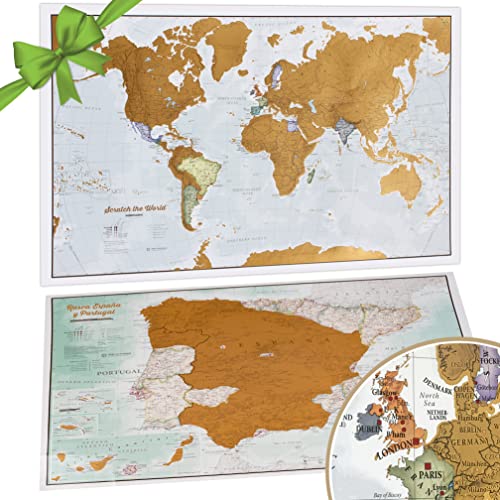 Póster del Mapa Mundi de Rascar + REGALADO: Un Mapa Rascable de España y Portugal | Diseñando Mapas para 50 años | Maps International - Detalles Cartográficos