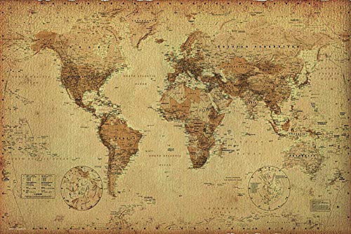 Póster Mapa del mundo estilo retro/antiguo (91,5cm x 61cm)
