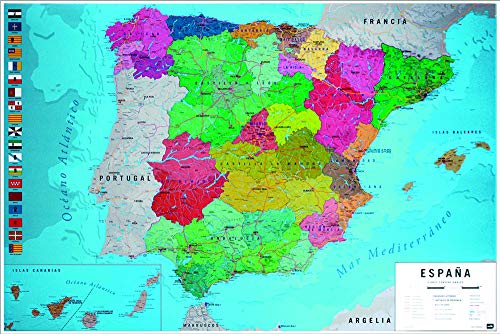 Póster Mapa Físico Político de España (91,5cm x 61cm) + 1 póster sorpresa de regalo