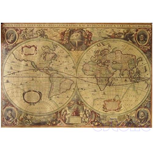Póster retro de mapa del mundo antiguo con diseño de mapa del mundo vintage, color marrón, para decoración del hogar, 71 x 50 cm