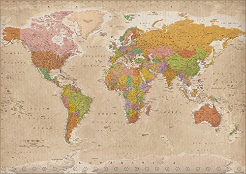 Póster XXL Mapa del Mundo 2018 - Vintage/Antiguo MAPS IN MINUTES® [Versión en Inglés] (140cm x 100cm)