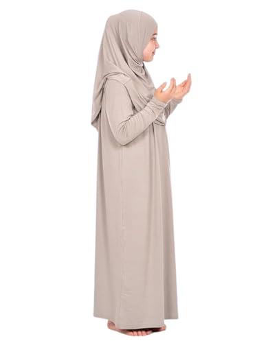 Prien Ropa De Oración Para Niños, Niñas Vestidos Musulmanes, Mangas Largas Abaya Con Hijab, Islam Ropa Mujeres, Señoras Musulmanas Vestido De Oración Conjunto De Oración Jilbab Khimar Ramadán, crudo,