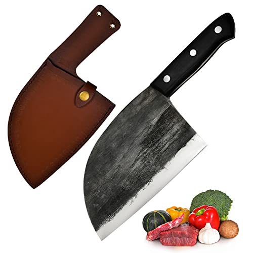 Promithi Cuchillo de Cocina Artesanal Japonés,Cuchillo de Carnicero,Cuchillo de Hueso,Cuchillo de Carne,Cuchillos Cocina Profesional,Cuchillo Santoku,Multiuso Cuchillos de Cocinero