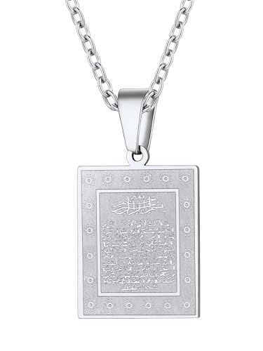 PROSTEEL Corán Collar Islam Quranic Quran Ayatul Kursi Colgante, Collar de Encanto para la Cadena Musulmana de Acero Inoxidable