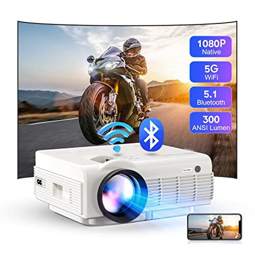 Proyector, YEZMEK Nativo 1080P 15000 Lumen Full HD Proyector 5G WiFi Bluetooth, Mini Proyector Portátil 4K Soporte, Compatible con TV Stick Smartphone Tableta Laptop HDMI USB TF.