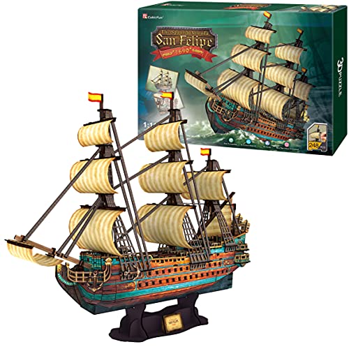Puzzle 3D Barco Pirata San Felipe - Maquetas para Construir Adultos Y Niños | Maqueta Barco Puzzles 3D | Maquetas para Montar | 248 Piezas | 240 Min De Montaje