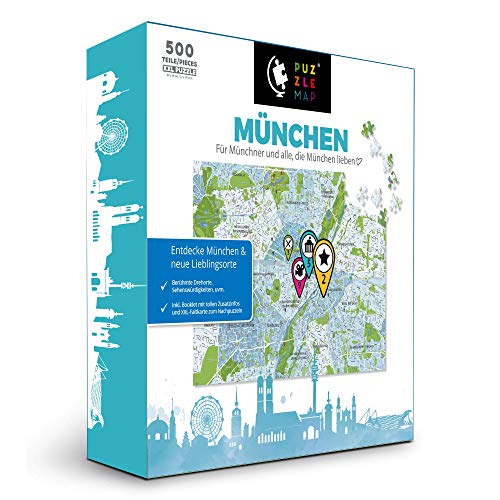 PuzzleMap Puzzle de mapa de Múnich | XXL 500 piezas | con folleto y tarjeta plegable | tamaño 68 x 48 cm | guía de viaje regalo recuerdo