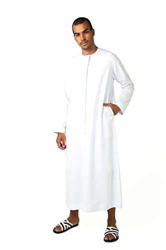 Qamis Emirati Hombre – 4 colores – de S a XXL – Manga larga – Confección de Dubái – Corbata Emirati desmontable – Ropa tradicional de lujo – Abaya para hombre musulmán – M/BLANCO, blanco, L