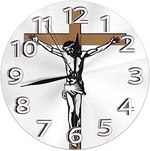 quanjiafu Reloj De Pared Reloj De Pared Símbolo Cruz Religión Cristiana Cristo Jesús Reloj De Pared Redondo para El Hogar Relojes Decorativos Silenciosos Sin Tictac con Pilas
