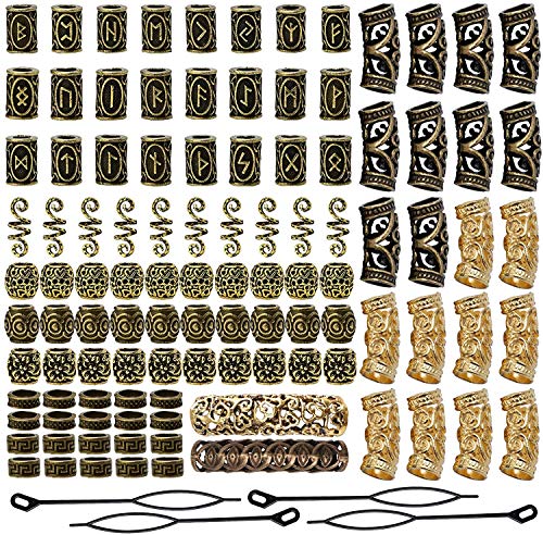 Queta 110 piezas de Cuentas de barba vikinga Cuentas de rastas Cuentas de tubo de pelo nórdicas decorativas Accesorios trenzados para cabello Collares Pulseras DIY