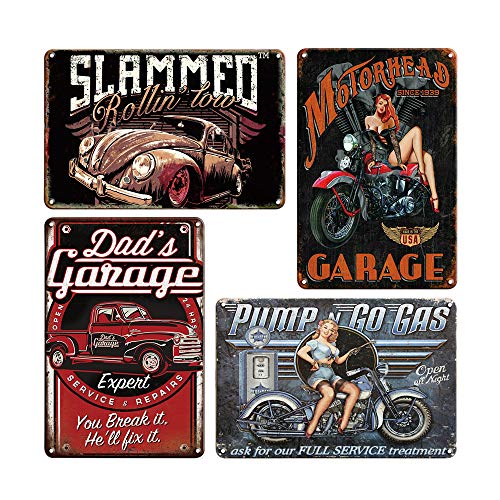 QUMENEY 4 carteles de pared de metal vintage de estaño de plaga, diseño retro para decoración de pared de coche y niña, letrero de estaño para cafetería, bar, pub cerveza (30 x 20 cm)