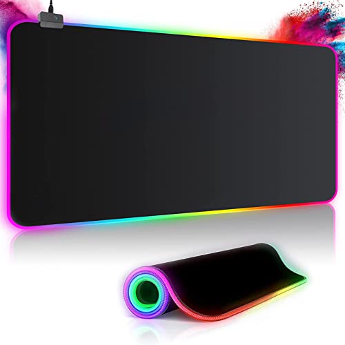 Realky Alfombrilla de Ratón RGB, 800×300mmTapete de Juego Extra Grande, Alfombrilla Raton LED 14 Efectos de Iluminación Impermeable Antideslizante, Alfombrilla Ratón Gaming para Gamers, PC y Portátil