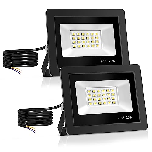 Realky Focos LED Exterior 2 Pcs, 20W IP65 Impermeable Foco Proyector LED, 24 LED 6000K Blanco Frío Floodlight para Casa, Garaje, Patio, Terraza, Campo