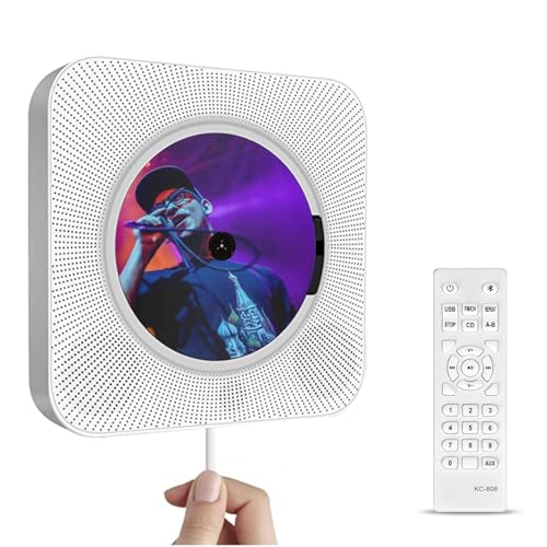 Reproductor de CD portátil con Bluetooth, Boombox de Audio para el hogar con Control Remoto Radio FM USB MP3 Conector de Auriculares de 3,5 mm Entrada/Salida AUX con Interruptor, Blanco