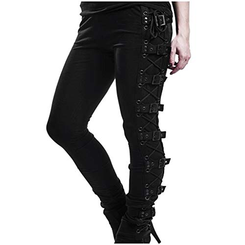 riou Pantalón Deportivo de Mujer Gótica de Moda Pantalones Pitillo Negros Retro Medieval Punk Pantalones Largos Pantalones de Deporte Yoga Fitness Jogger