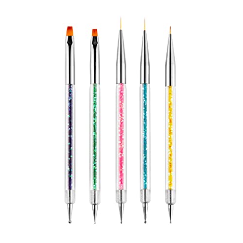 Rnitle Cepillos para Uñas,5 Piezas de Plumas de Arte de Uñas,Punteros para Nail Art,Herramientas de Doble Punta de Uñas,Pincel para Pintura,Bolígrafos Acrílicos UV,para DIY,Diseño de Uñas