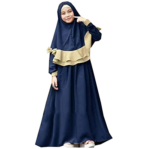 Ropa de oración Mujeres Pañuelo Mujer Hijab Ramadán Niño Niño Niña Ramadán Musulmán Abaya Dubai Robe Ropa Tradicional Vestido Conjunto de Ropa Bebé Niña 56, azul, 18-24 Meses
