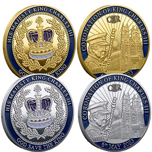 Rosixehird Moneda Conmemorativa del Rey Carlos III, Moneda La Coronación Carlos III, Monedas Conmemorativas Chapadas En Oro, Monedas Coleccionables Metal del Rey del Reino Unido