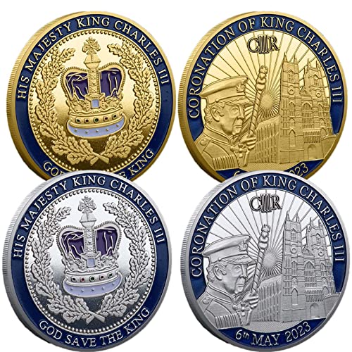 Rosixehird Moneda Conmemorativa del Rey Carlos III, Moneda La Coronación Carlos III, Monedas Conmemorativas Chapadas En Oro, Monedas Coleccionables Metal del Rey del Reino Unido