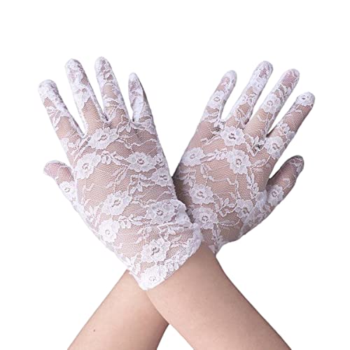 SamHeng Guantes Cortos de Encaje Elegantes, Guantes de Encaje Floral Guantes de Ópera Vintage Guantes de la década de 1930 para Mujeres y Niñas Boda Fiesta del Té Prom Cosplay