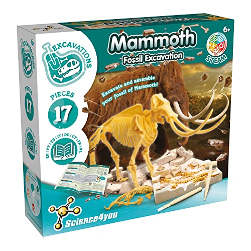 Science4you - Mamut Excavaciones Fósiles - Dinosaurios para Niños 6+ Años - Excava 17 Fosiles con Este Juego Arqueologia, Set de Paleontologo, Ciencia y Juguetes para Niños +6 Años