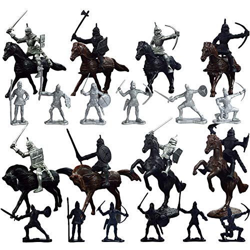 SEALEN 28 PCS Caballeros Juguetes, Guerreros de plástico Caballeros Medievales Caballos Soldado Modelo de Acción Militar Juguetes, Soldados Arcaicos Figuras Juguetes Regalo