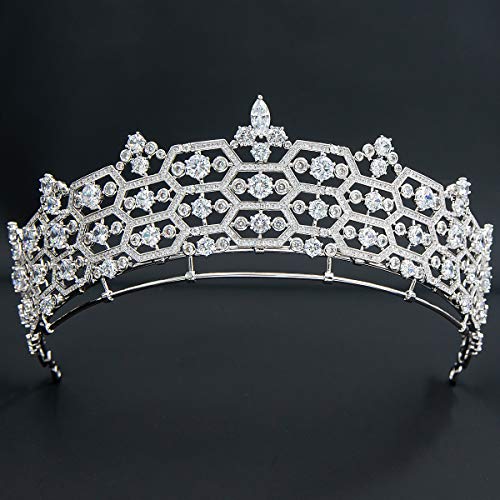 SEPBRIDALS Tiara de cristal de plata con circonita, réplica real de tiara para novia, accesorio para el pelo para coleccionistas CH10358