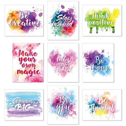 Set de 9 Pósteres de Citas Motivacionales Carteles Inspiradas de 9 Impresiones de Arte de Pared en Acuarela de Pintura Abstracta para Sala de Estar Oficina Aula Habitación sin Marco de 8 x 10 Pulgadas