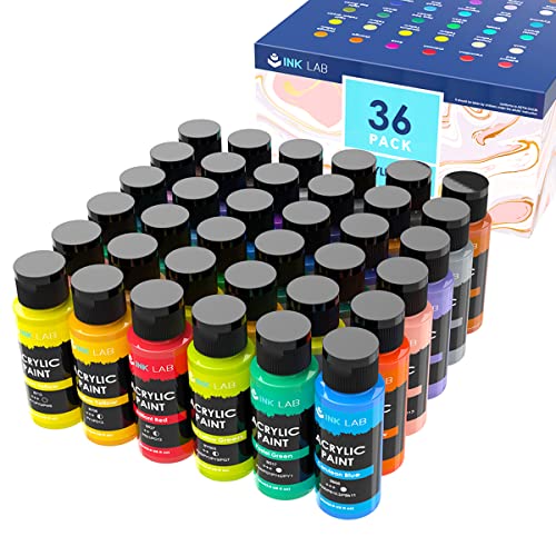 Set de Pintura Acrílica 36 Colores 60ml Colores Acrílicos No Tóxica Conjunto de Pintura Acrílica para Artistas Manualidades Lienzos Tela Cerámica Madera