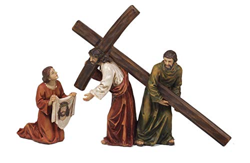 Set Jesús Porta Cruz, Verónica y Samaritano en resina Belén de Pascua de 16,5 x 19 cm by Paben