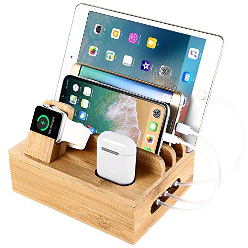 SETROVIC Bambus Desktop Organizer & Ladestation para varios aparatos Dock. Organizador universal de cuerda, accesorio de estación de carga, Apple Watch, Airpods