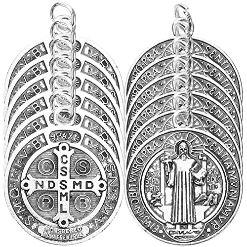 SEWACC 12 Piezas Medalla De San Benito Encantos Jesús Nuestra Señora Medalla Rosario Cuentas Collar Pulsera Colgante Para DIY Joyería Hacer Regalo Religioso