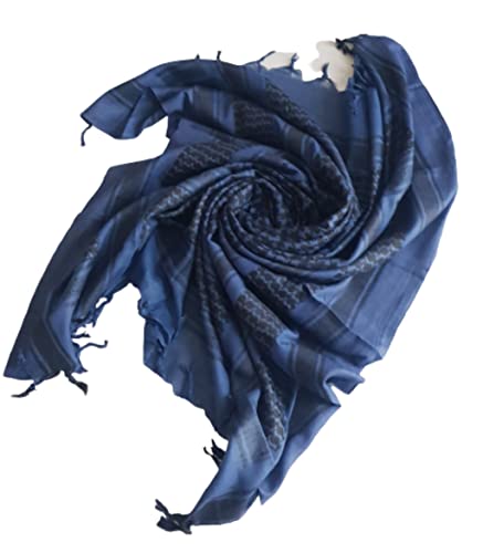 Shemagh Bufanda de algodón árabe cubierta de cabeza desierto palestino Keffiyeh táctica del ejército bufanda hecha a mano, Azul/Negro, Talla única