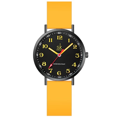 SHENGKE SK Deportes Reloj de Mujer ultradelgado de Moda para Profesionales médicos, Enfermeras, médicos, Estudiantes, Reloj con Esfera de fácil Lectura, Correa de Silicona Colorida (Black-Yellow)