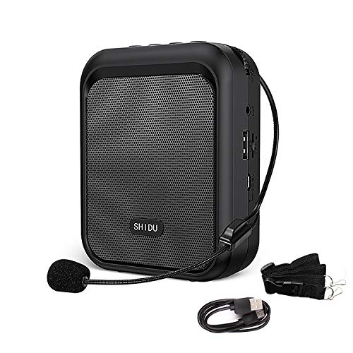SHIDU amplificador de voz Altavoz Bluetooth portátil recargable con micrófono con cable Auriculares Sistema de PA de 10 W 1800 mAh Admite audio en formato MP3 para profesores, guía turístico