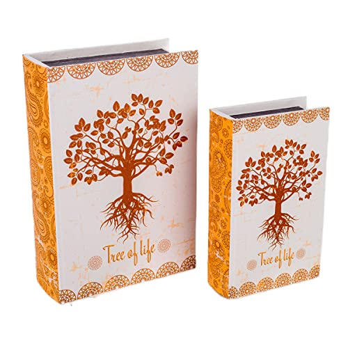 Signes Grimalt By Sigris - Caja Libro Árbol de la Vida Pack 2 Unidades Decoracion | Cajas Libro Naranja - 7x18x27 cm