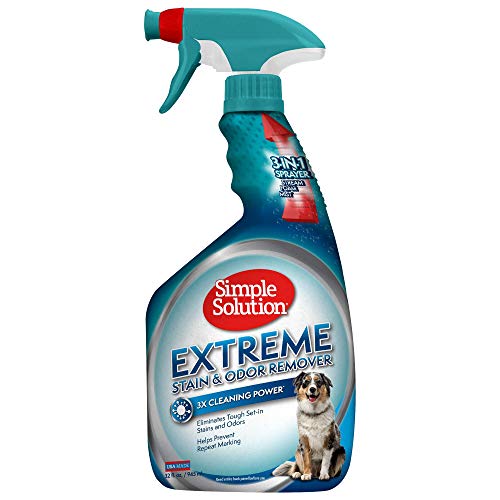 Simple Solution Eliminador Extremo de Manchas y Olores de Mascotas, Limpiador enzimático con un poder de limpieza 3X Pro-Bacterias - 945ml (Paquete de 1)