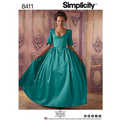 Simplicity 8362R5 Pattern 8411-Disfraz para Mujer del Siglo XVIII, Papel, Blanco, 22.01 x 15.01 x 1.01 cm
