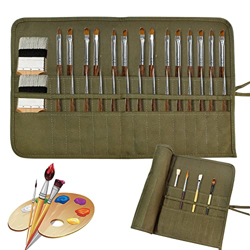 skytowards Estuche para Pinceles de Pintura, 30 Ranuras, Funda Enrollable para Cepillo, Bolsa para Lápices Artisticos (Verde)