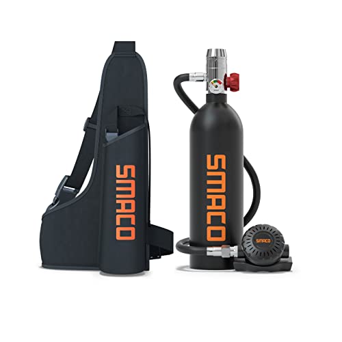 SMACO Equipo de Oxígeno para Bucear Bombona Oxigeno Portatil Mini Botella de Buceo de 1 litro con Capacidad de 15-20 Minutos Buceo De Oxígeno del Mini Tanque(Entrega en 10 días)