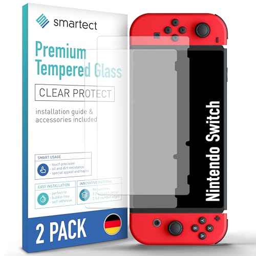 smartect Cristal Templado [2 Piezas, Clear] para Nintendo Switch 2019/2018 / 2017, Protector de Pantalla HD Antiarañazos, Sin Burbujas, Dureza 9H, 0.3mm Ultra Transparente, Ultra Resistente