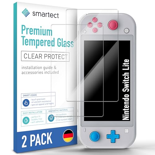 smartect Cristal Templado [2 Piezas, Clear] para Nintendo Switch Lite, Protector de Pantalla HD Antiarañazos, Sin Burbujas, Dureza 9H, 0.3mm Ultra Transparente, Ultra Resistente