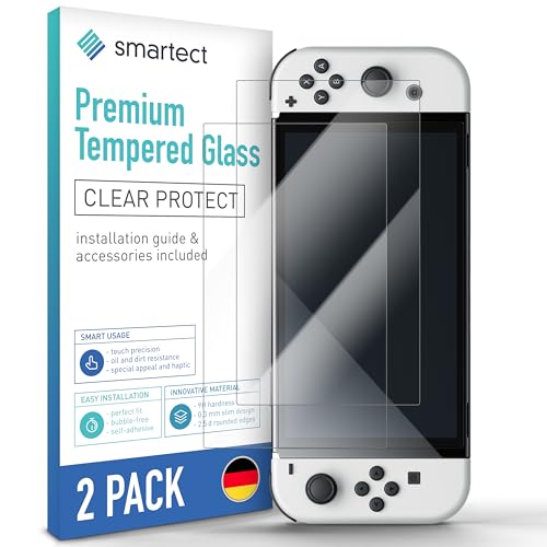 smartect Cristal Templado [2 Piezas, Clear] para Nintendo Switch OLED, Protector de Pantalla HD Antiarañazos, Sin Burbujas, Dureza 9H, 0.3mm Ultra Transparente, Ultra Resistente